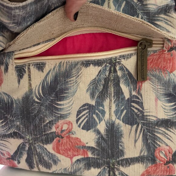 Caribbean Joe Flamingo Palm Print Crossbody Canvas Tropical Travel Bag - Picture 10 of 15
